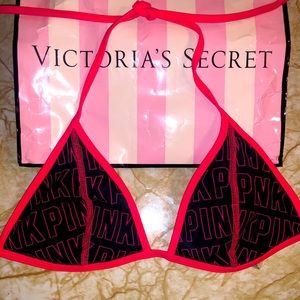 Pink Victoria Secret Black Colorful Logo Bikini